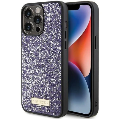Afbeelding van Guess Rhinestones Metal Logo Back Case Geschikt voor Apple iPhone 15 Pro (6.1&quot;) Paars