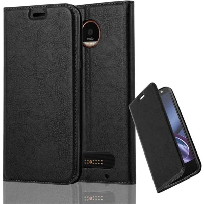 Afbeelding van Cadorabo Hoesje geschikt voor Motorola MOTO Z2 in ZWARTE NACHT Beschermhoes met magnetische sluiting, standfunctie en kaartvakje Book Case Cover Etui