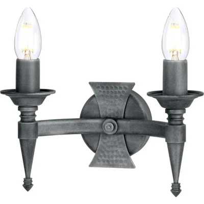 Afbeelding van Elstead Lighting LED Wandlamp Saxon 2X E14 Max 60W Black/Silver Patina