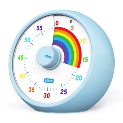 Afbeelding van Visual timer voor kinderen, keuken klaslokaal 60 minuten aftellen, tijdmanagementgereedschap stille bediening, pomodoro regenboog patroon (blauw)