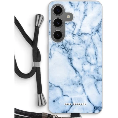 Afbeelding van Case Company® hoesje met Koord geschikt voor Samsung Galaxy S24 Blauw marmer Telefoonhoesje Zwart Bescherming aan alle Kanten en Over de Schermrand