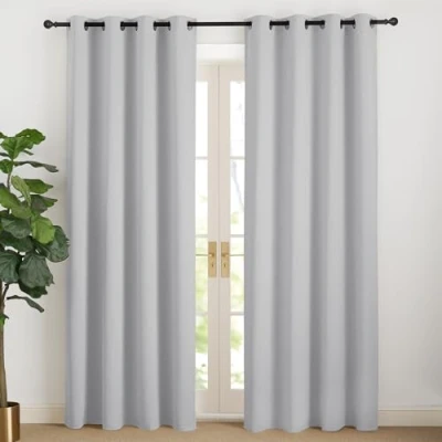 Afbeelding van NICETOWN Verduisteringsgordijnen Raamdecoratie Dubbele Ooggordijnen Lichtwerende Isolatie Ondoorzichtige stof voor Thuis Slaapkamer Woonkamer, L 140 x H 220 cm, Lichtgrijs, Set van 2