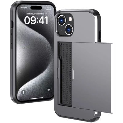 Afbeelding van iMoshion Hoesje Geschikt voor iPhone 15 Ruimte 2 pasjes Backcover met pasjeshouder Grijs