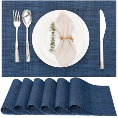Afbeelding van Myir JUN Set van 6 placemats afwasbaar, antislip, hittebestendig, vinyl, voor keuken, eetkamer, hotel, 30 x 45 cm, blauw 2