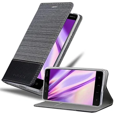 Afbeelding van Cadorabo Hoesje geschikt voor Nokia 5 2017 in GRIJS ZWART Beschermhoes met magnetische sluiting, standfunctie en kaartvakje Book Case Cover Etui