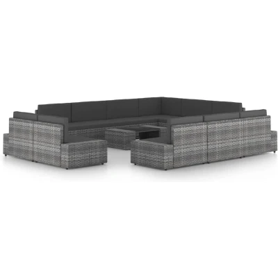Afbeelding van 12 delige Loungeset met kussens poly rattan grijs