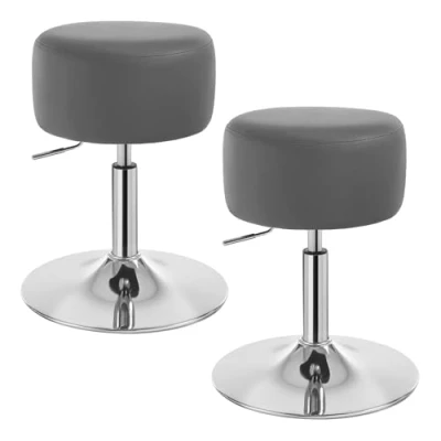 Afbeelding van WOLTU BH14gr 2 Set van designkrukken met handgreep, traploze hoogteverstelling, verchroomd staal, antislip rubber, onderhoudsvriendelijk kunstleer, goed gevoerde zitting, grijs