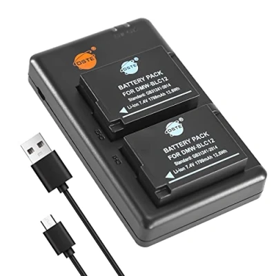 Afbeelding van DSTE 2 stuks DMW BLC12 (1700 mAh/7,4 V) batterijlader compatibel voor Panasonic Lumix DMC G7, GH2, FZ330, FZ200, FZ1000, V LUX4, Leica Q camera zoals BLC12E BP DC12