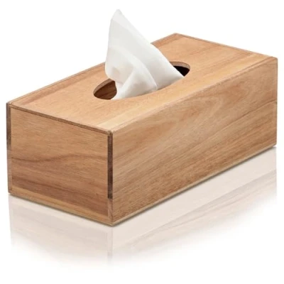 Afbeelding van COM FOUR® acaciahout cosmetische tissuedoos met deksel houten handdoekdispenser voor doos papieren handdoeken (1 stuk bruin acacia)