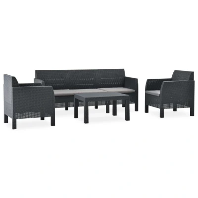Afbeelding van 4 delige Loungeset met kussens PP rattan antracietkleurig