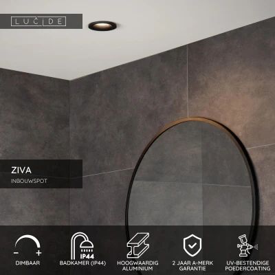 Afbeelding van Lucide ZIVA Inbouwspot Badkamer Ø 8,4 cm 1xGU10 IP44 Zwart