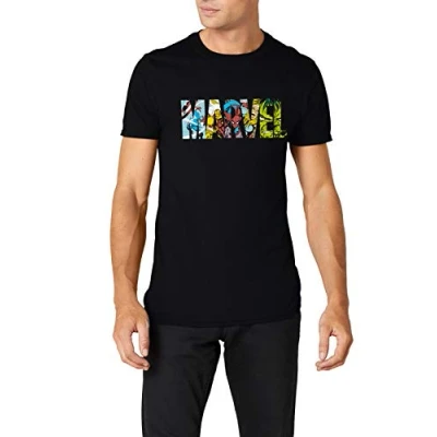 Afbeelding van Marvel Comic Strip Logo T shirt heren Shirt, Zwart, M