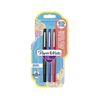 Afbeelding van Paper Mate Flair viltstiften Medium punt (0,7 mm) Zwarte, blauwe en rode inkt 3 stuks