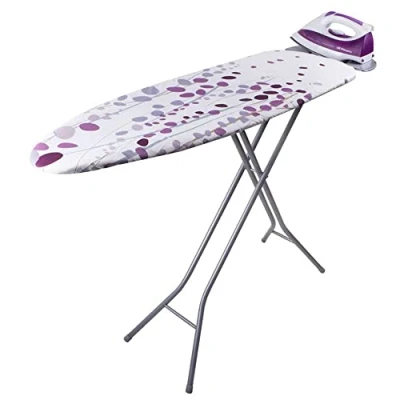 Afbeelding van ORBEGOZO Apparaten TP2000 Strijkplank, gemaakt van stalen rooster, katoenen hoes, strijkmiddelhouder, legering, wit en paars, 114 x 36 cm