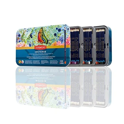 Afbeelding van Derwent Inktense Pencils Art Set, 100 Premium Wateroplosbaar, Onuitwisbaar, Permanent, Waterverf, Collectie in Tin, voor Volwassenen, 4 mm Core, Professionele Kwaliteit (2306130)