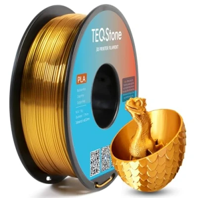 Afbeelding van TEQStone Zijde PLA filament, 1,75 mm, goud, 1 kg, glanzend oppervlak, schone wikkeling, maatnauwkeurigheid +/ 0,02 vacuümverpakking