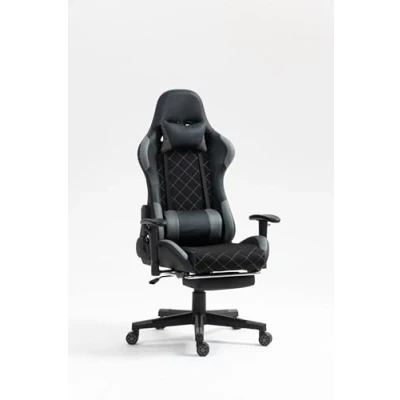Afbeelding van Gamestoel Classic bureaustoel met voetensteun stof bekleding zwart grijs