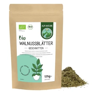 Afbeelding van Biologische walnootbladeren, 125 g, van Alpi Nature, losse thee theebladeren, gesneden en gedroogde bladeren voor de bereiding walnootbladthee