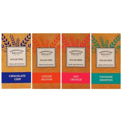 Afbeelding van Farmhouse Suikervrije Koekjesselectiedoos Weense shorties, gemberkoekjes, chocoladechips, knapperige havermoutkoekjes