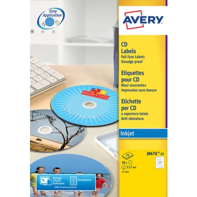 Afbeelding van Huismerk Avery J8676 25 CD/DVD Inkjet Etiket