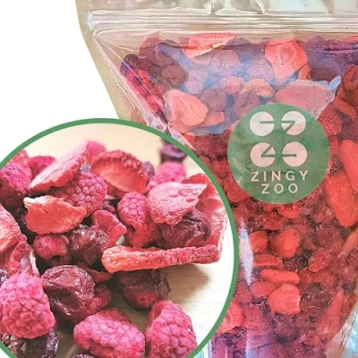 Afbeelding van ZingyZoo gevriesdroogde fruitmix XXL 500 g aardbeien, frambozen, zure kersen, gedroogd fruit koudgedroogde framboos, kers