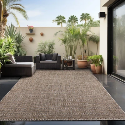 Afbeelding van Sunny Outdoor Binnen en Buiten Vloerkleed Palm Design Beige Tapijt voor Tuin Terras Balkon Polypropyleen 140x200 cm