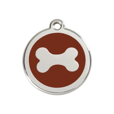 Afbeelding van Bone Brown roestvrijstalen hondenpenning medium/gemiddeld dia. 3 cm RedDingo