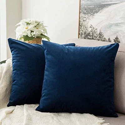 Afbeelding van MIULEE Decoratieve fluwelen kussenhoezen voor bank of slaapkamer, met onzichtbare rits, vierkant, 45 x cm, 2 stuks, marineblauw