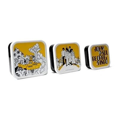 Afbeelding van Half Moon Bay The Beatles 3 stuks kunststof broodtrommels met deksel, bento lunchbox voor volwassenen en kinderen, broodtrommel broodtrommel, gele onderzeeër