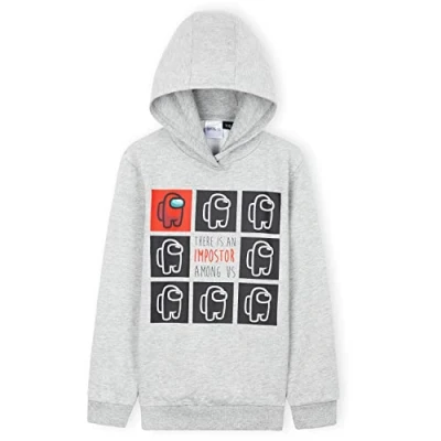 Afbeelding van Among Us Sweatshirts met capuchon voor jongens kindertrui gamer, Grijze bedrieger