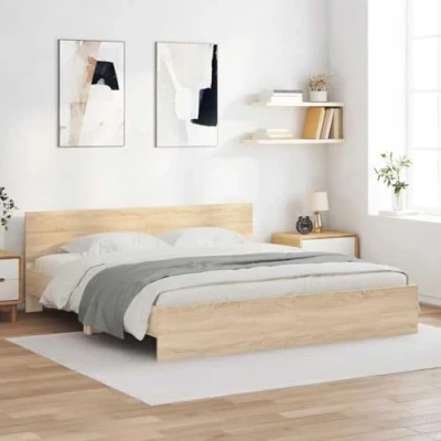 Afbeelding van vidaXL Bedframe met hoofdeinde sonoma eikenkleur 200x200 cm