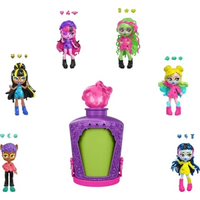 Afbeelding van Monster High Magische minipoppen en accessoires, ca. 7 cm grote verrassingsfiguren in een displayfles met Water Reveal talismannen (figuren kunnen variëren), HYB10