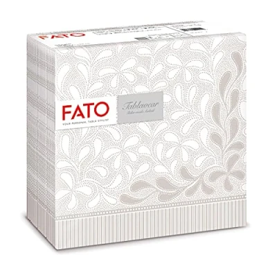Afbeelding van Fato Droge papieren servetten, Airlaid, stofeffect, pak van 50 afmeting 40 x 40, in 4 gevouwen, poeder botanisch motief
