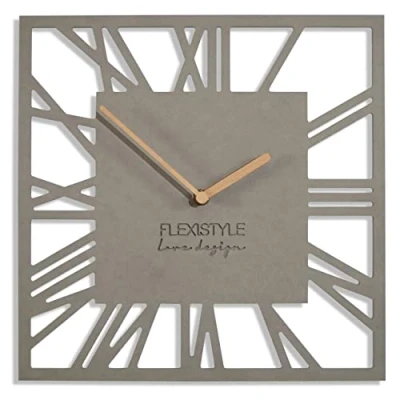 Afbeelding van FLEXISTYLE LOFT Piccolo Square Moderne wandklok zonder tikkend geluid, 30 cm, voor woonkamer, badkamer (grijs)