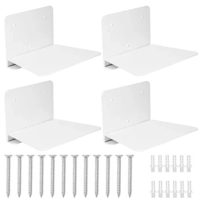 Afbeelding van Belle Vous (4 stuks) zwevende witte wandplank, klein, onzichtbaar, van metaal, zwevend wandrek voor huis, woonkamer, slaapkamer, keuken of kantoor, boeken en planten