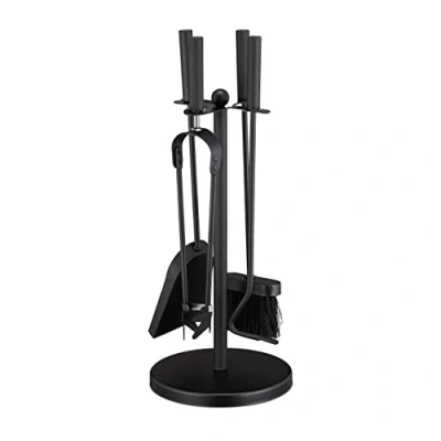 Afbeelding van Relaxdays haardset zwart haardstel haardaccessoires 5 delige set pook staal