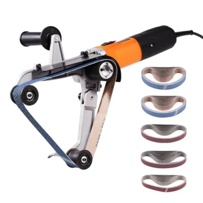 Image de VEVOR Ponceuse à Bande, de Tubes Professionnelle 1300 W avec 6 Vitesses Variables 1100 3200 tr/min 50 Bandes Abrasives 40 x 760 mm pour Polissage, Finition, Élimination la Rouille