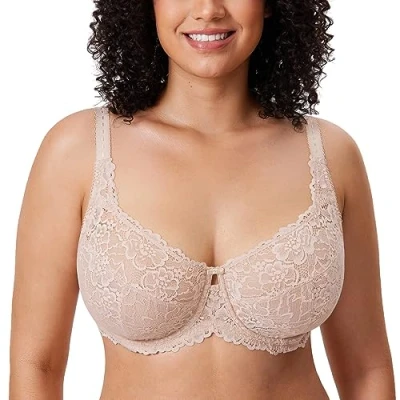 Afbeelding van DELIMIRA Damesbeha, grote maat, met beugel, transparant kant, Beige