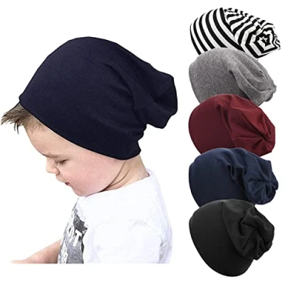 Afbeelding van DRESHOW 5 stuks uniseks kinderen Berretti Ragazzi Ragazze Morbido Carino Cappello Berretto muts baby meisjes zachte schattige pet 6 60 maanden, stuks: streep/donkergrijs/winered/marineblauw/zwart