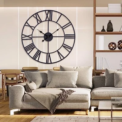 Afbeelding van ACCSHINE Grote stille wandklok zonder tikken, 60 cm, quartz uurwerk met Romeinse cijfers, werkt op batterijen, gemakkelijk af te lezen, voor slaapkamer, huis, keuken, kantoor en school