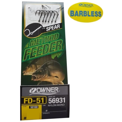 Afbeelding van Owner 50168 FD51 Spear Feeder onderlijnen Barbless #8 0.22mm (6 stuks) (10cm) Witvis