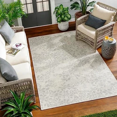 Afbeelding van SURYA Buitenkleed Balkon, Terras, Keuken Skandi Plantontwerp vloerkleed MOLLY Ivoor/Grijs 160x213 cm