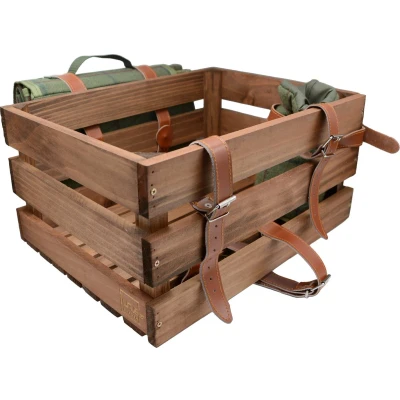Afbeelding van UNUS® Fietskrat in bruin met picknickkleed &amp; fleshouder voor achterop