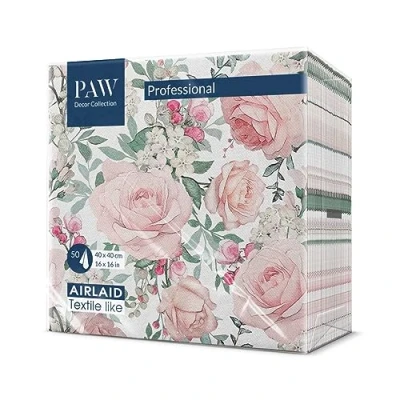 Afbeelding van PAW Decor Collection Papieren servet, Airlaid (40 x 40 cm), bloemen, rozen, decoratie, voor verjaardagen, bruiloften en doopfeesten, stoffen structuur, kleur: prachtige rozen.