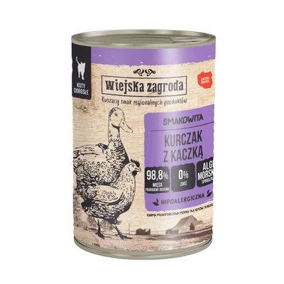 Afbeelding van 12x400g Wiejska Zagroda Cat Kip en Eend natvoer voor katten