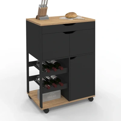 Image de Desserte de cuisine COSY avec placards et range bouteilles bois noir IDMarket