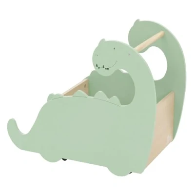 Afbeelding van Kinderspeelgoedkist dino design beige/groen op wielen gemaakt van hout Joyz