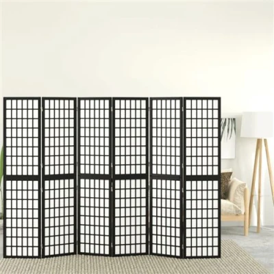 Afbeelding van Kamerscherm inklapbaar 6 panelen Japanse stijl 240x170 cm zwart