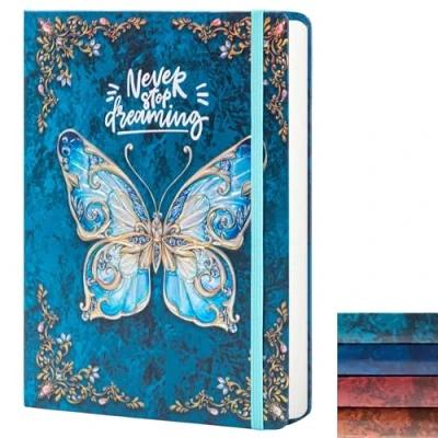 Afbeelding van Gelijnd dagboek, B5 3D vlinder in reliëf, hardcover met elastische sluitband, 192 pagina&#039;s gelinieerd papier voor school, kantoor, thuis, 22,9 x 17,5 cm (hemelsblauw)