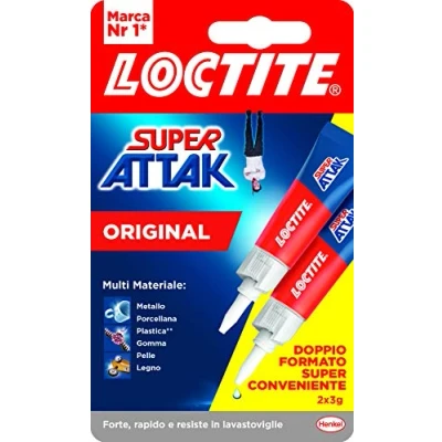 Afbeelding van Loctite Super Attak Original Bipack, transparante vloeibare lijm in praktische verpakking, superlijm voor rubber, metaal, keramiek, hout, leer en leer, schoenen knutselen, 3 g +